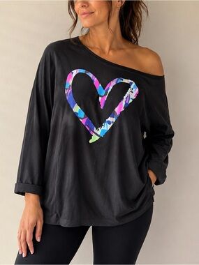 MAGICMK Black Off Shoulder Heart Graphic Sweatshirt Top 3XL Plus Size